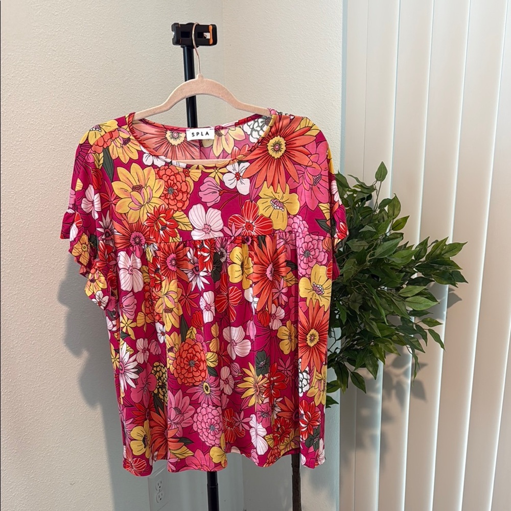 Women's Floral Top - Red and Yellow